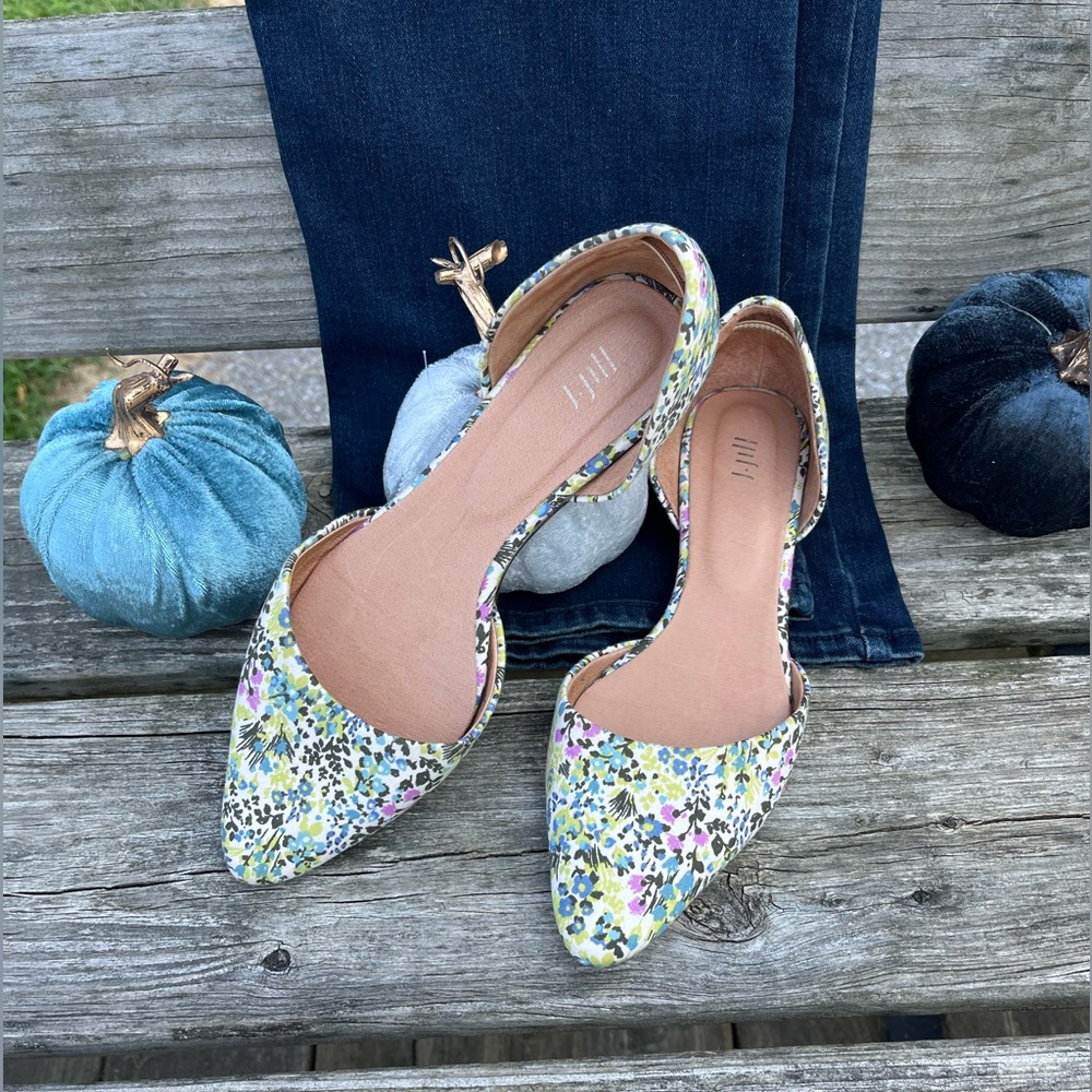 🪻J. Jill Floral Embroidered D’orsay Pointed Flats Floral Size 8.5 EXUC!💐